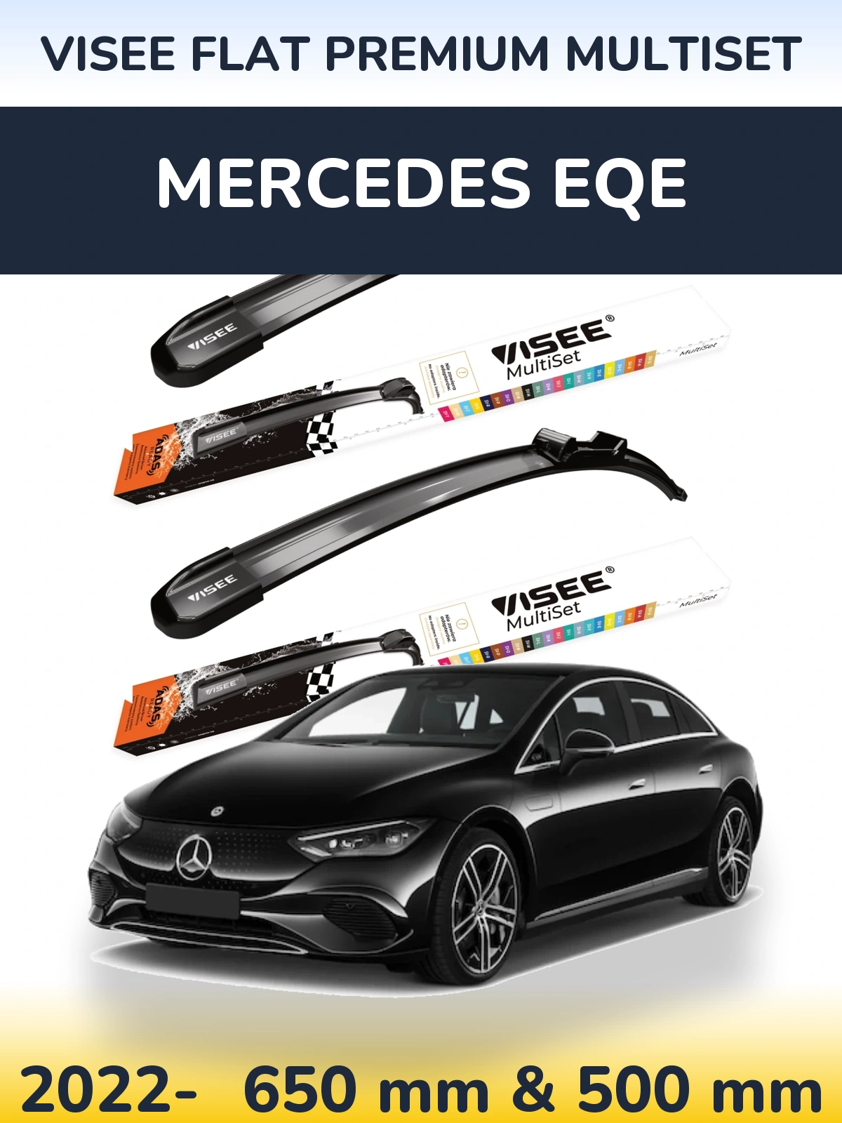 Front wiper blade set VISEE FLAT PREMIUM MultiSet 650 & 500 mm for Mercedes EQE 2022-2026