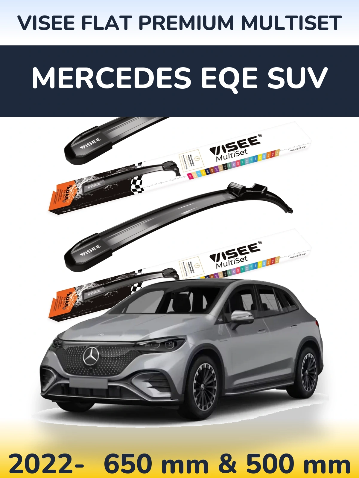 Komplet przednich wycieraczek VISEE FLAT PREMIUM MultiSet 650 & 500 mm do Mercedes EQE SUV 2022-2026