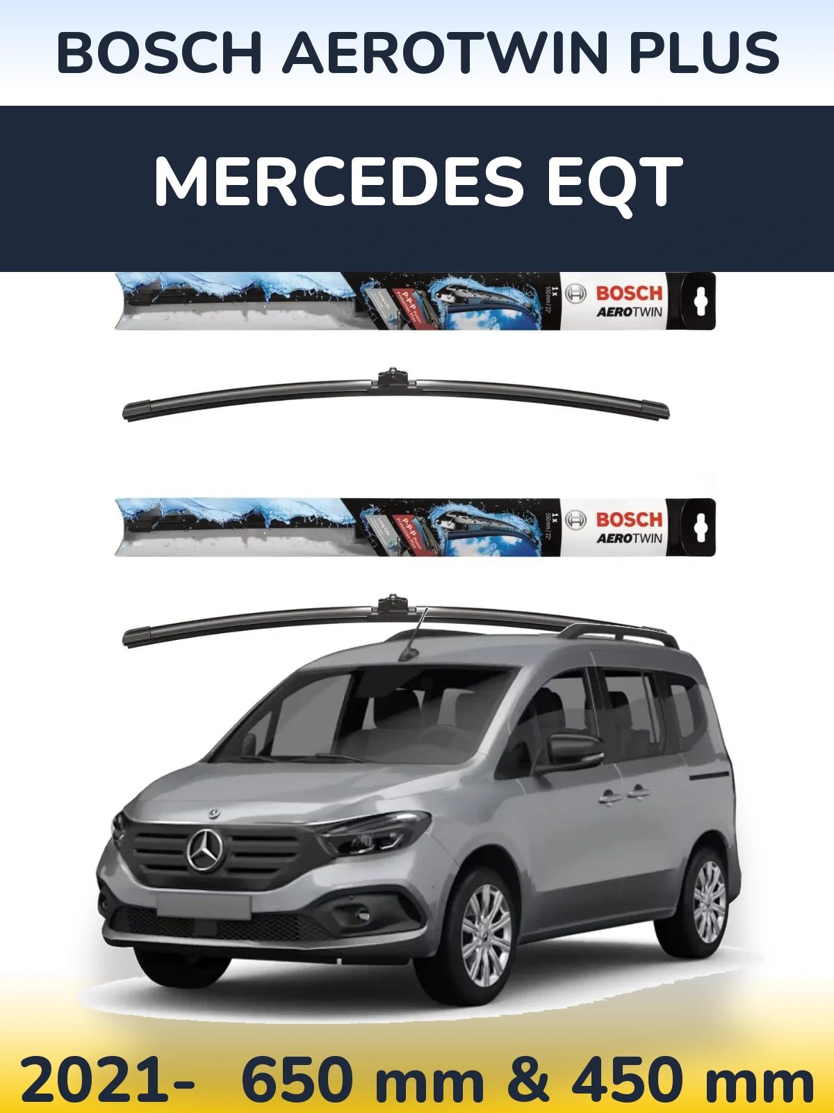 Front wiper blade set BOSCH AeroTwin Plus 650 & 450 mm for Mercedes EQT 2021-2026