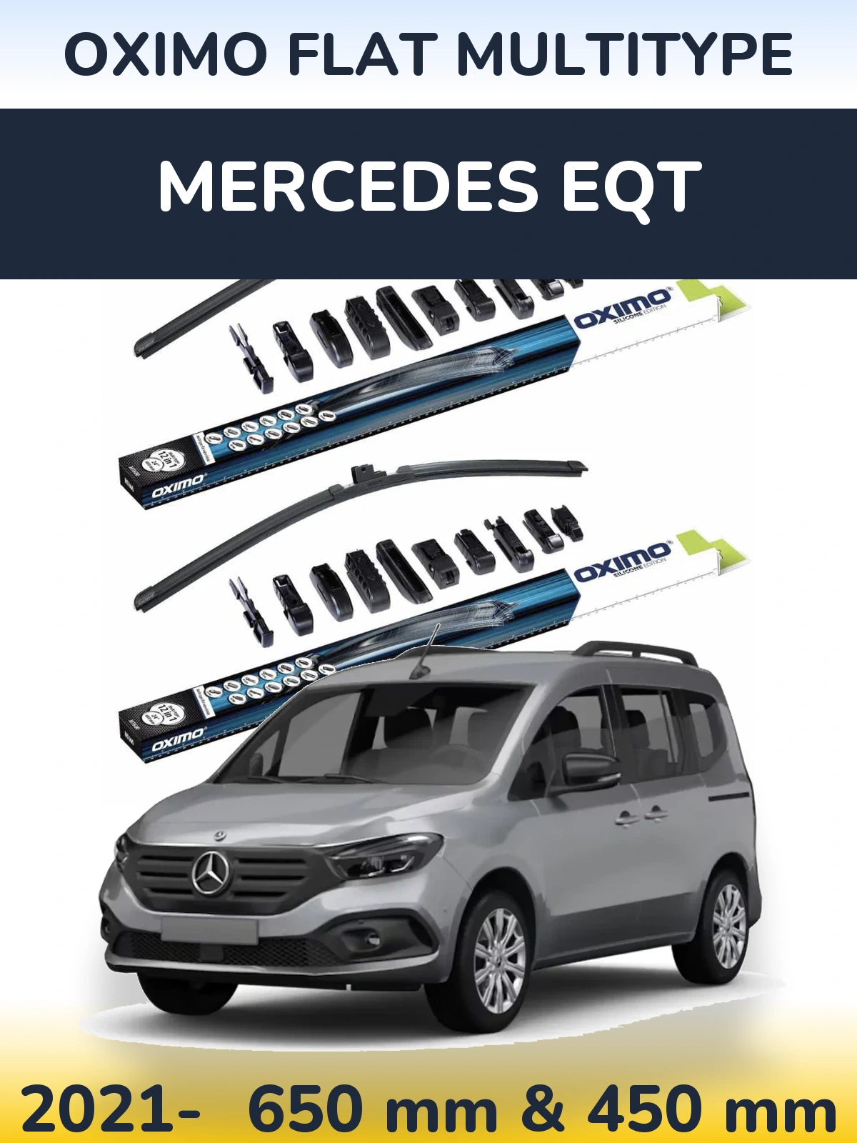 Front wiper blade set Oximo Flat MultiTypee 650 & 450 mm for Mercedes EQT 2021-2026