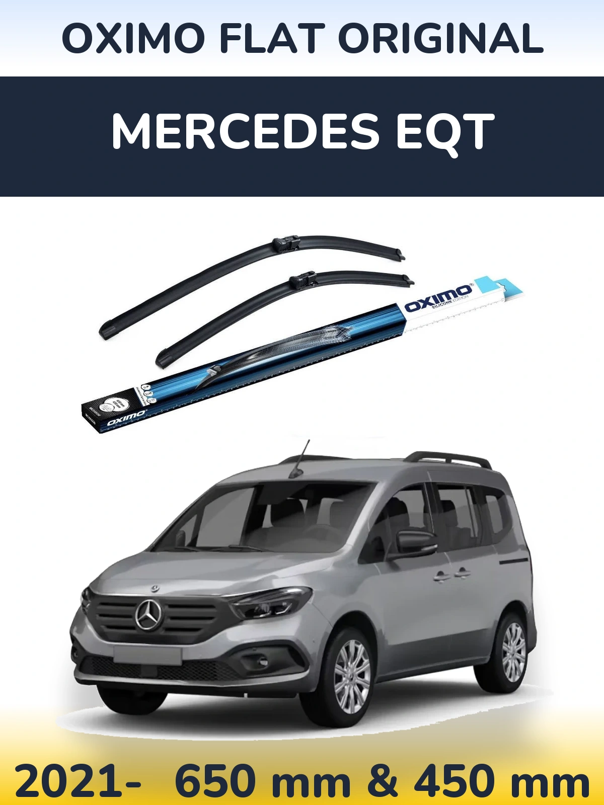 Front wiper blade set Oximo Flat Original 650 & 450 mm for Mercedes EQT 2021-2026