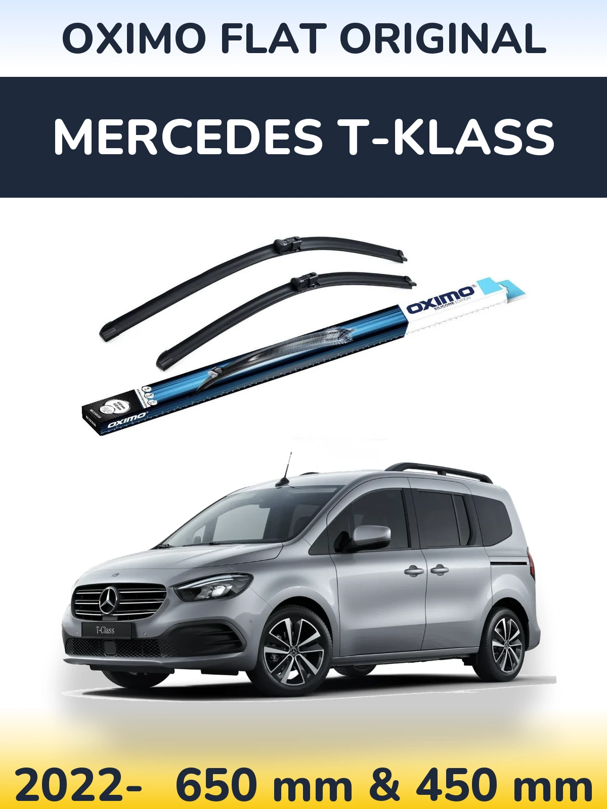 Комплект передних дворников Oximo Flat Original 650 & 450 мм для Mercedes T-Klass 2022-2026