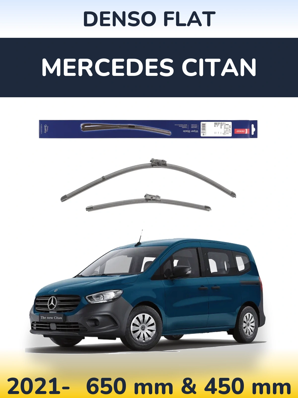 Front wiper blade set Denso Flat 650 & 450 mm for Mercedes Citan 2021-2026