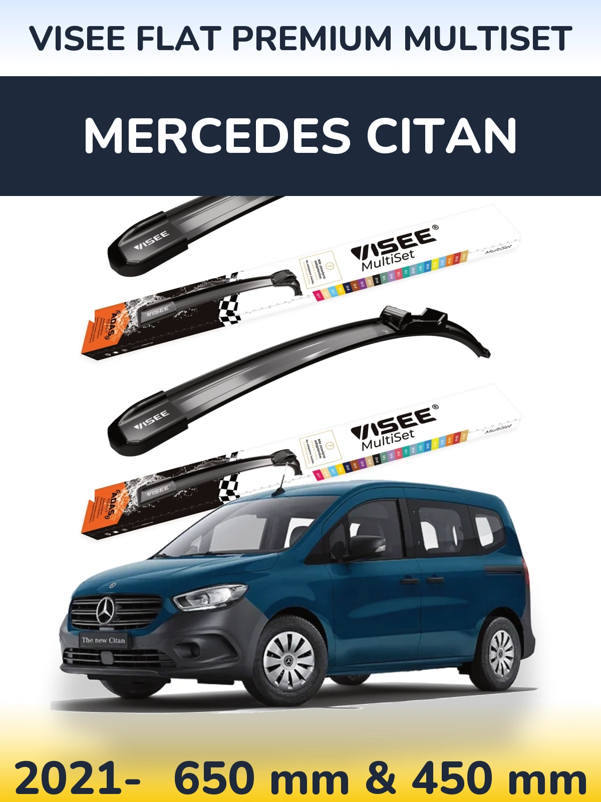Komplet przednich wycieraczek VISEE FLAT PREMIUM MultiSet 650 & 450 mm do Mercedes Citan 2021-2026