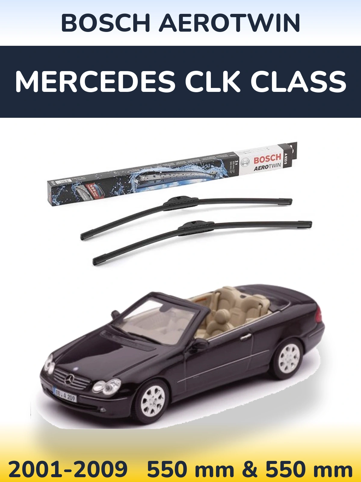 Komplet przednich wycieraczek BOSCH AeroTwin 550 & 550 mm do Mercedes Klasa CLK 2001-2009