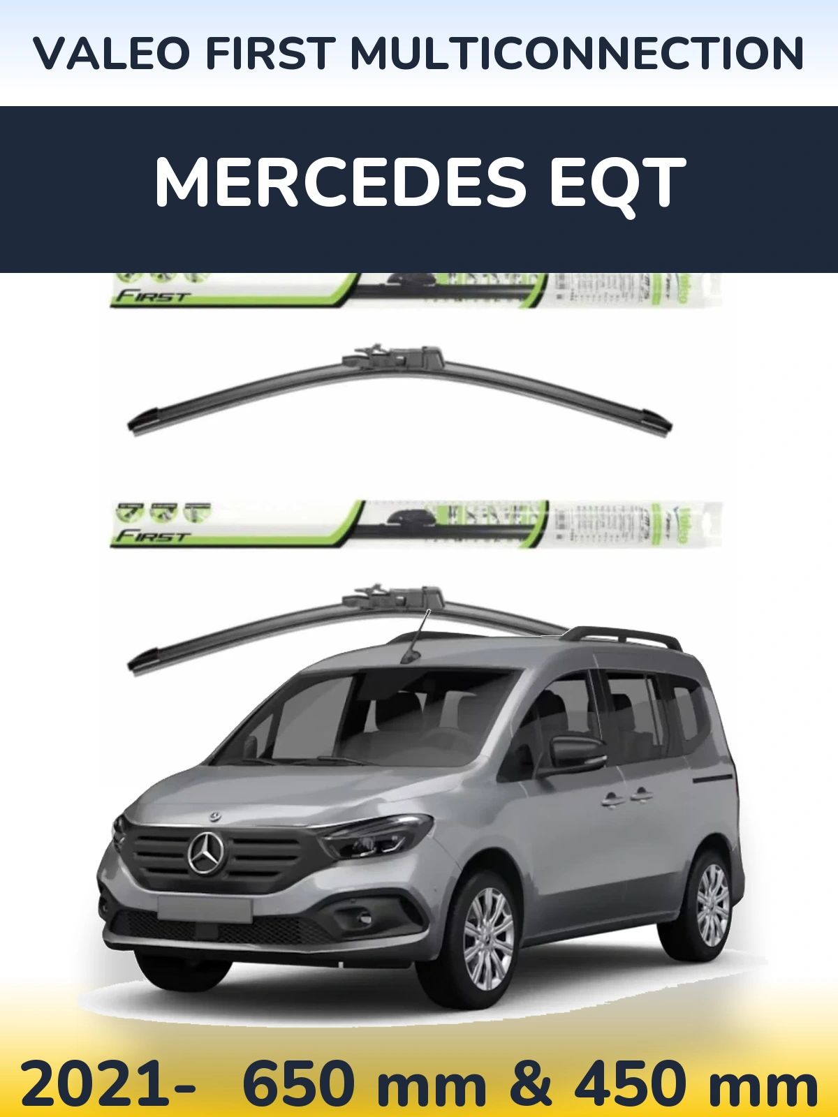 Комплект передних дворников Valeo First MultiConnection 650 & 450 мм для Mercedes EQT 2021-2026