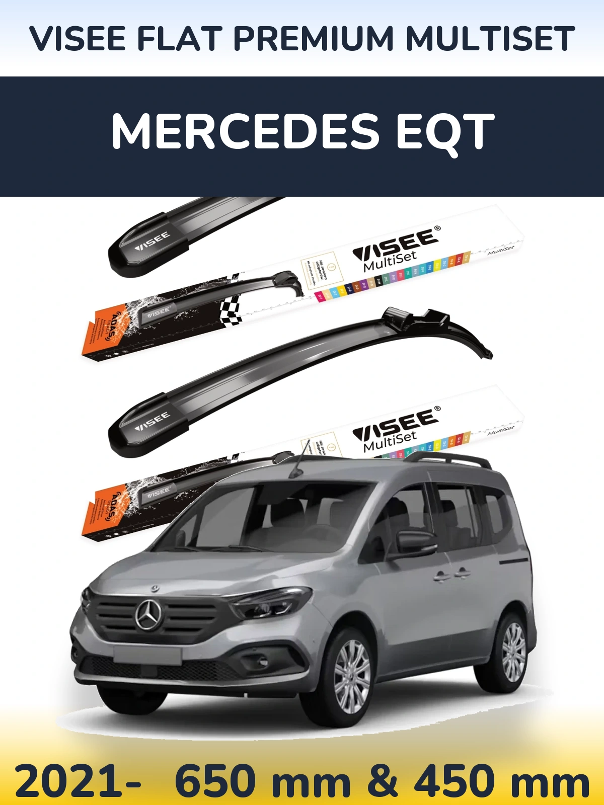 Komplet przednich wycieraczek VISEE FLAT PREMIUM MultiSet 650 & 450 mm do Mercedes EQT 2021-2026