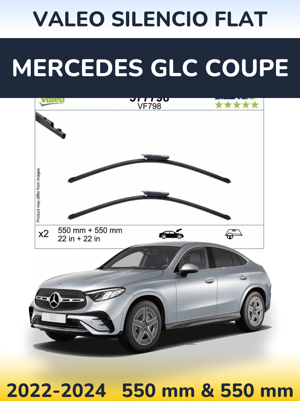 Komplet przednich wycieraczek Valeo Silencio Flat 550 & 550 mm do Mercedes GLC Coupe 2022-2024