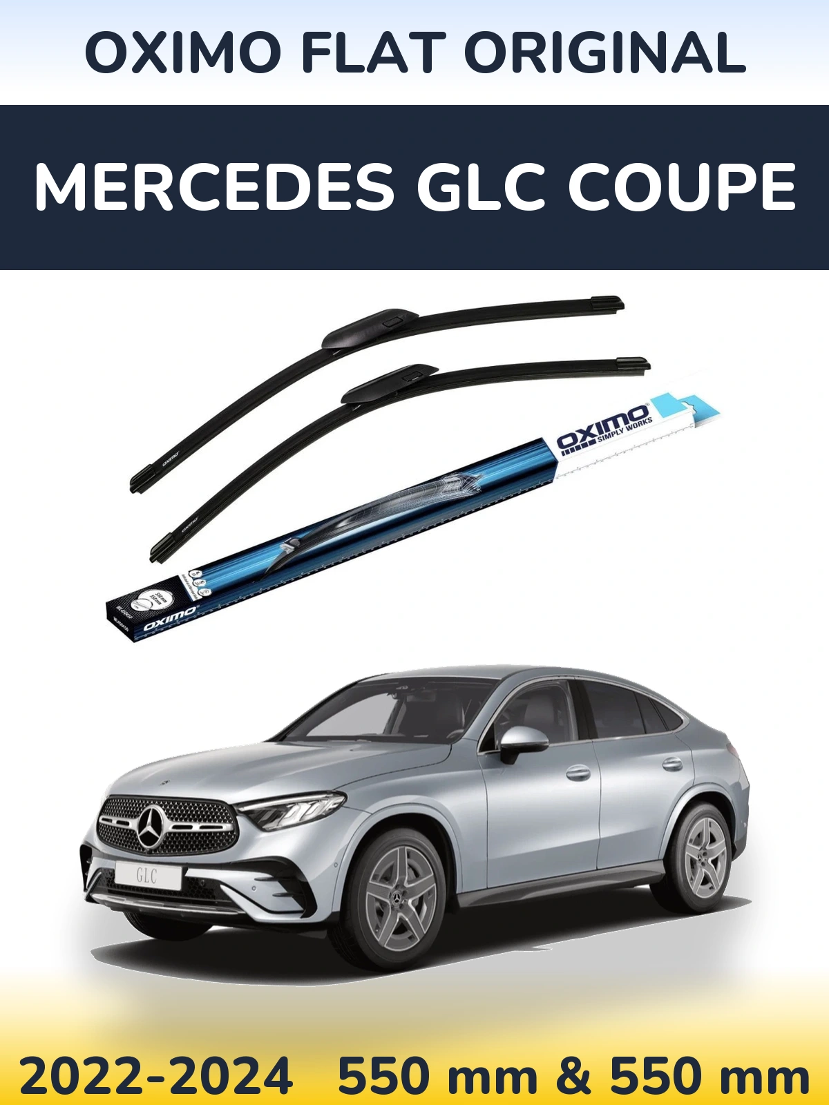 Front wiper blade set Oximo Flat Original 550 & 550 mm for Mercedes GLC Coupe 2022-2024