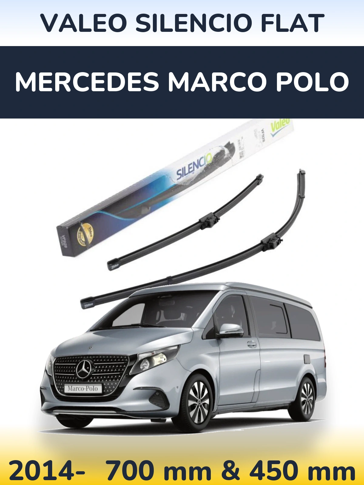 Комплект передних дворников Valeo Silencio Flat 700 & 450 мм для Mercedes Marco Polo 2014-2026