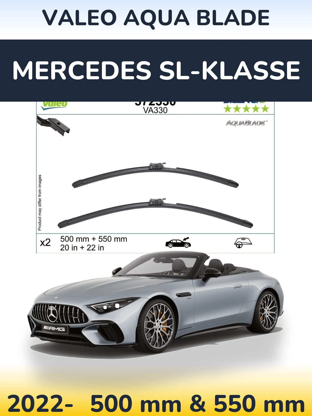 Komplet przednich wycieraczek Valeo Aqua Blade 500 & 550 mm do Mercedes SL-Klasse 2022-2026
