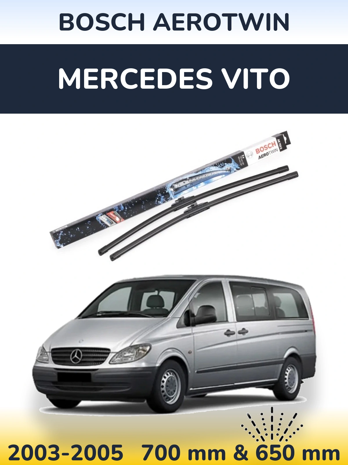 Front wiper blade set BOSCH AeroTwin 700 & 650 mm for Mercedes Vito 2003-2005