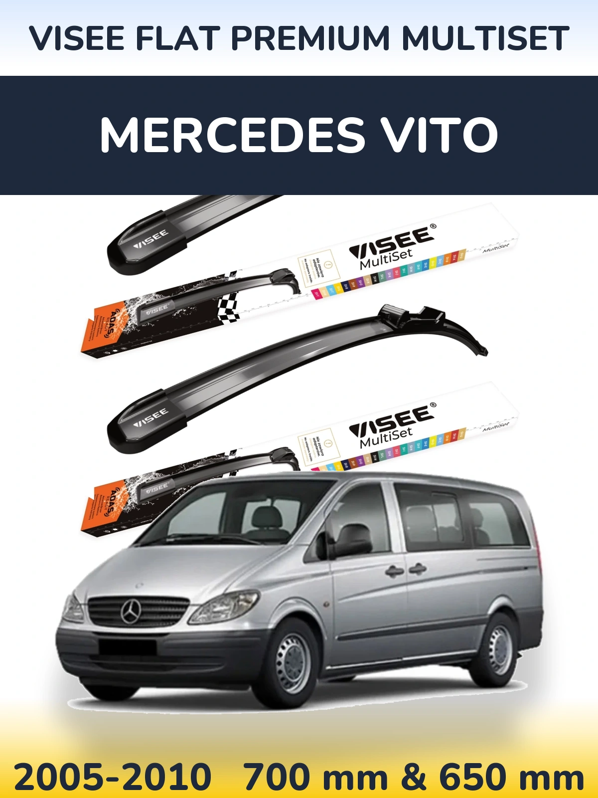 Комплект передних дворников VISEE FLAT PREMIUM MultiSet 700 & 650 мм для Mercedes Vito 2005-2010