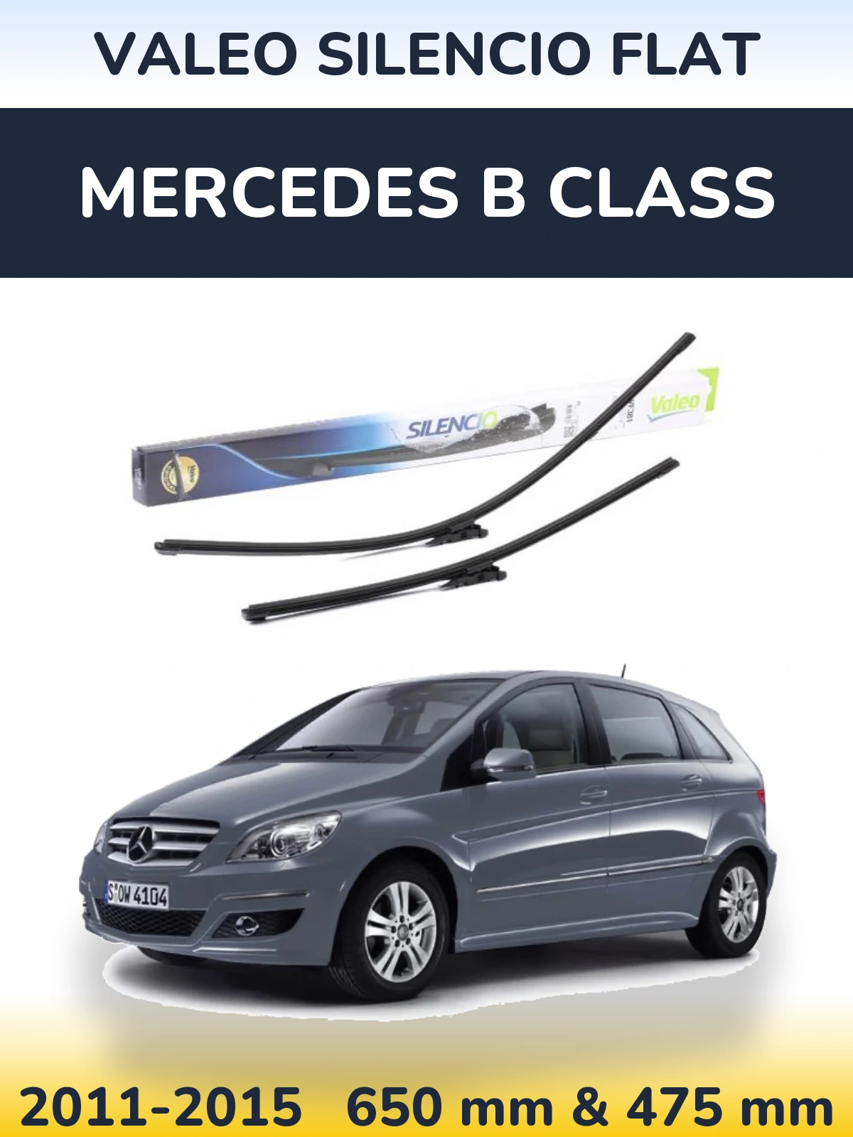Komplet przednich wycieraczek Valeo Silencio Flat 650 & 475 mm do Mercedes Klasa B 2011-2015