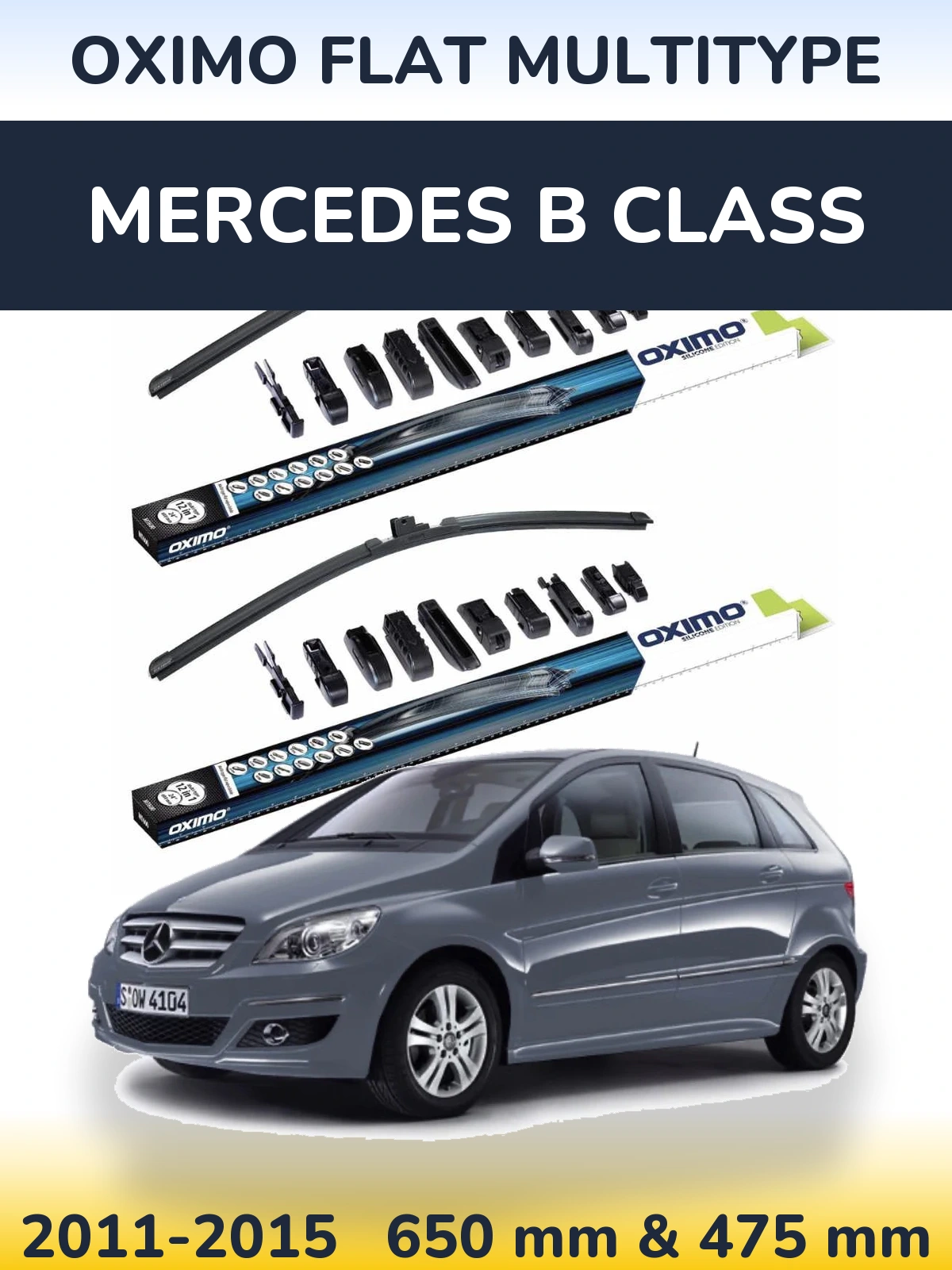 Комплект передних дворников Oximo Flat MultiТипe 650 & 475 мм для Mercedes B Class 2011-2015