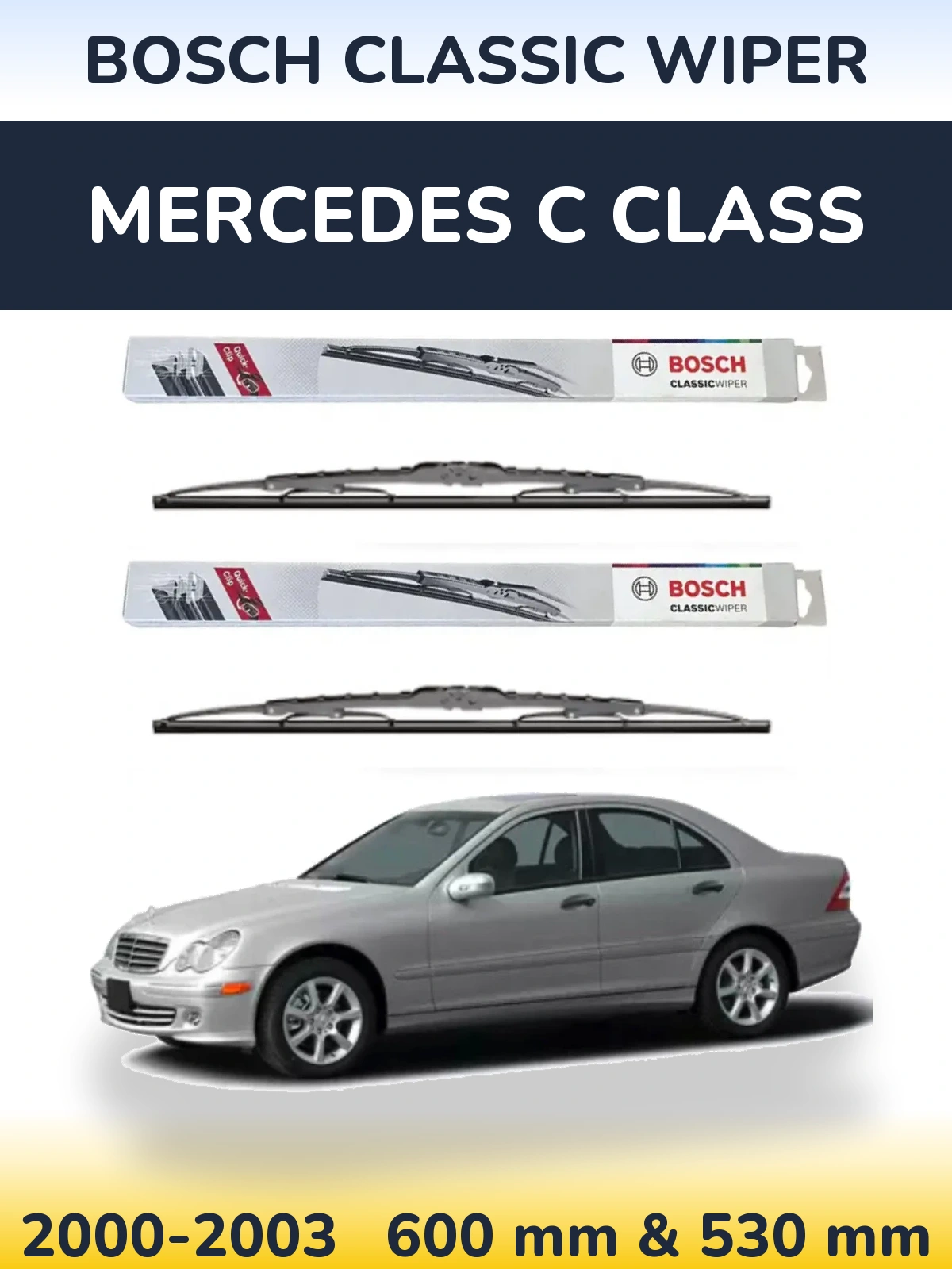 Komplet przednich wycieraczek BOSCH Classic Wiper 600 & 530 mm do Mercedes Klasa C 2000-2003