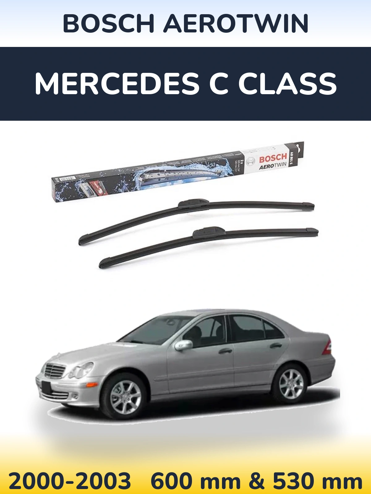 Komplet przednich wycieraczek BOSCH AeroTwin 600 & 530 mm do Mercedes Klasa C 2000-2003