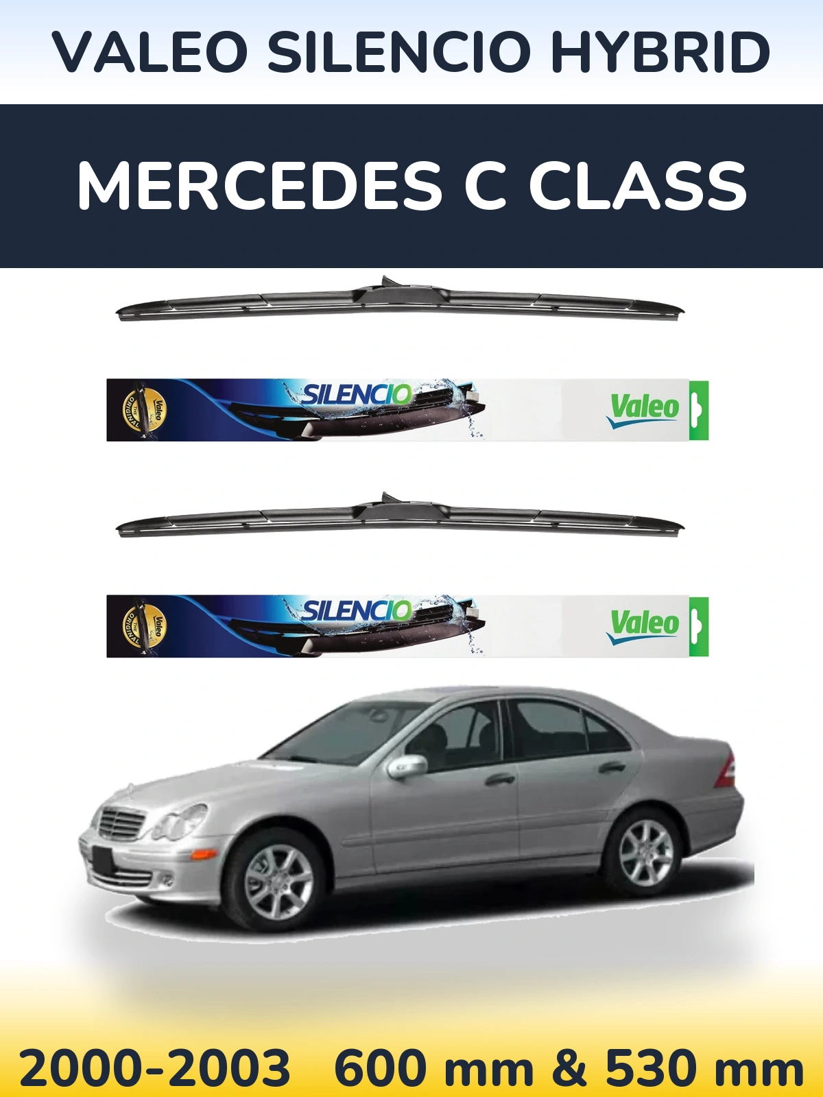 Komplet przednich wycieraczek Valeo Silencio Hybrid 600 & 530 mm do Mercedes Klasa C 2000-2003
