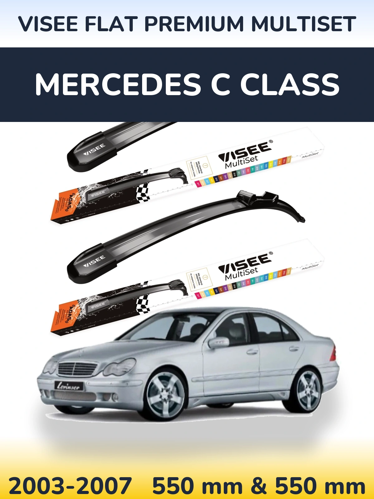 Komplet przednich wycieraczek VISEE FLAT PREMIUM MultiSet 550 & 550 mm do Mercedes Klasa C 2003-2007