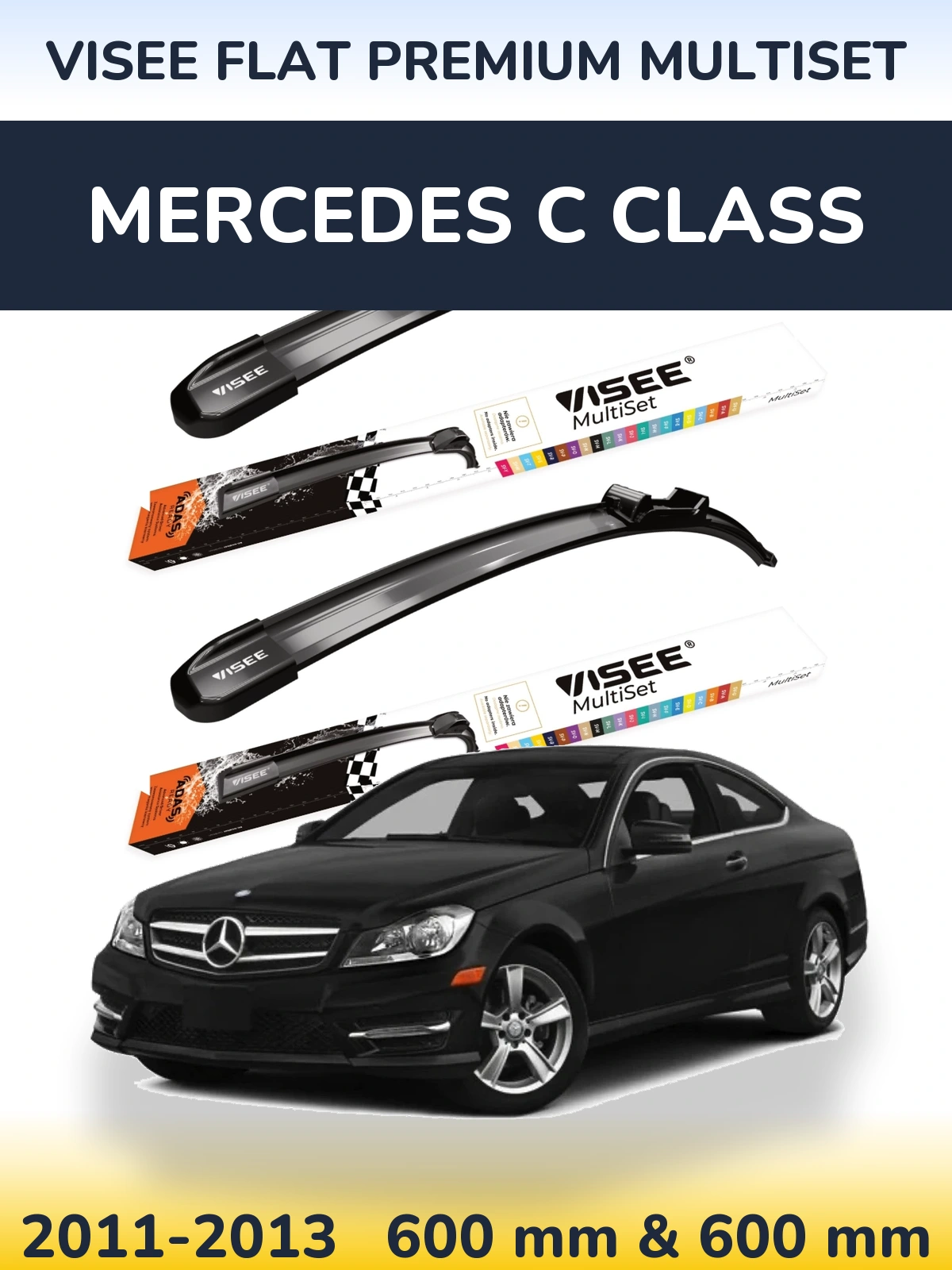 Комплект передних дворников VISEE FLAT PREMIUM MultiSet 600 & 600 мм для Mercedes C Class 2011-2013
