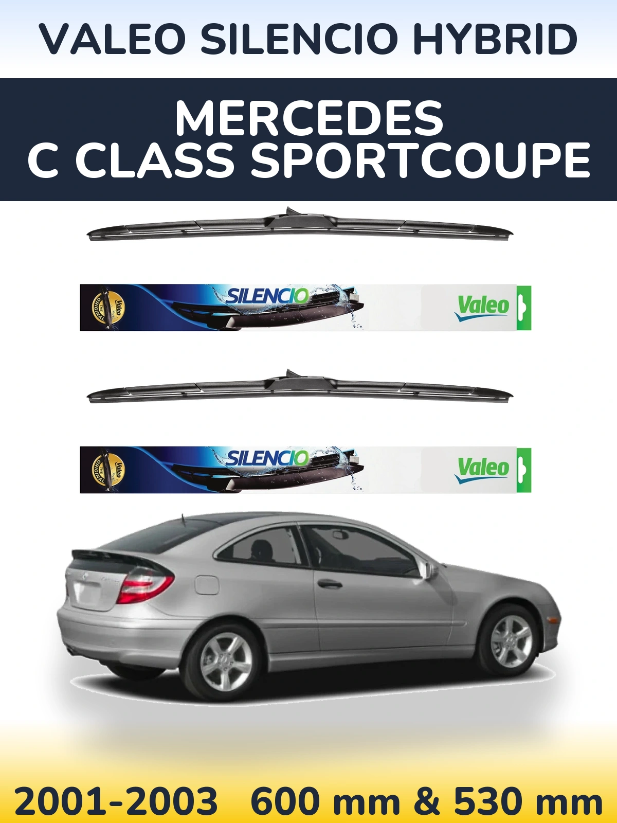 Комплект передних дворников Valeo Silencio Hybrid 600 & 530 мм для Mercedes C Class Sportcoupe 2001-2003
