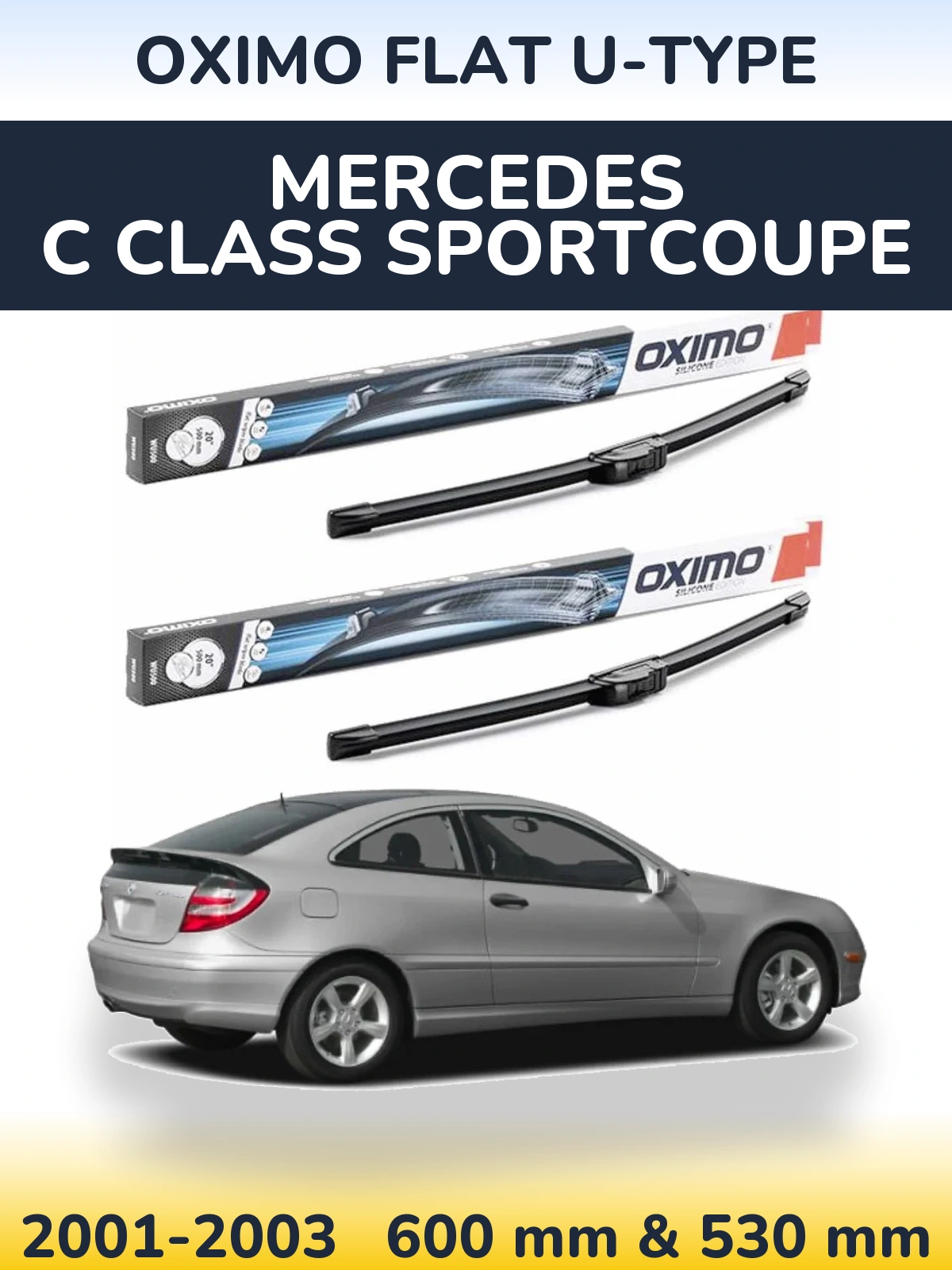 Комплект передних дворников Oximo Flat U-type 600 & 530 мм для Mercedes C Class Sportcoupe 2001-2003