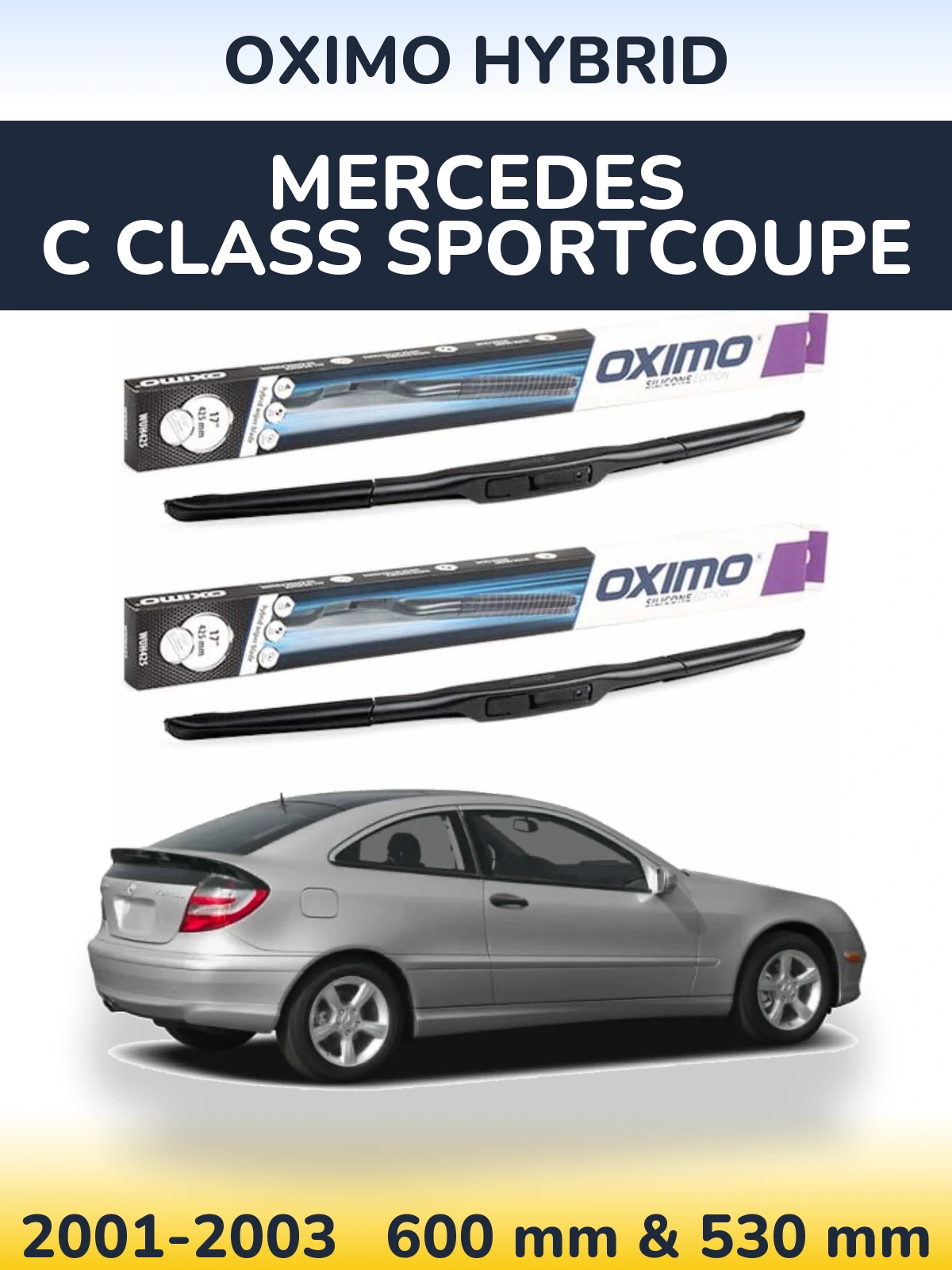 Front wiper blade set Oximo Hybrid 600 & 530 mm for Mercedes C Class Sportcoupe 2001-2003