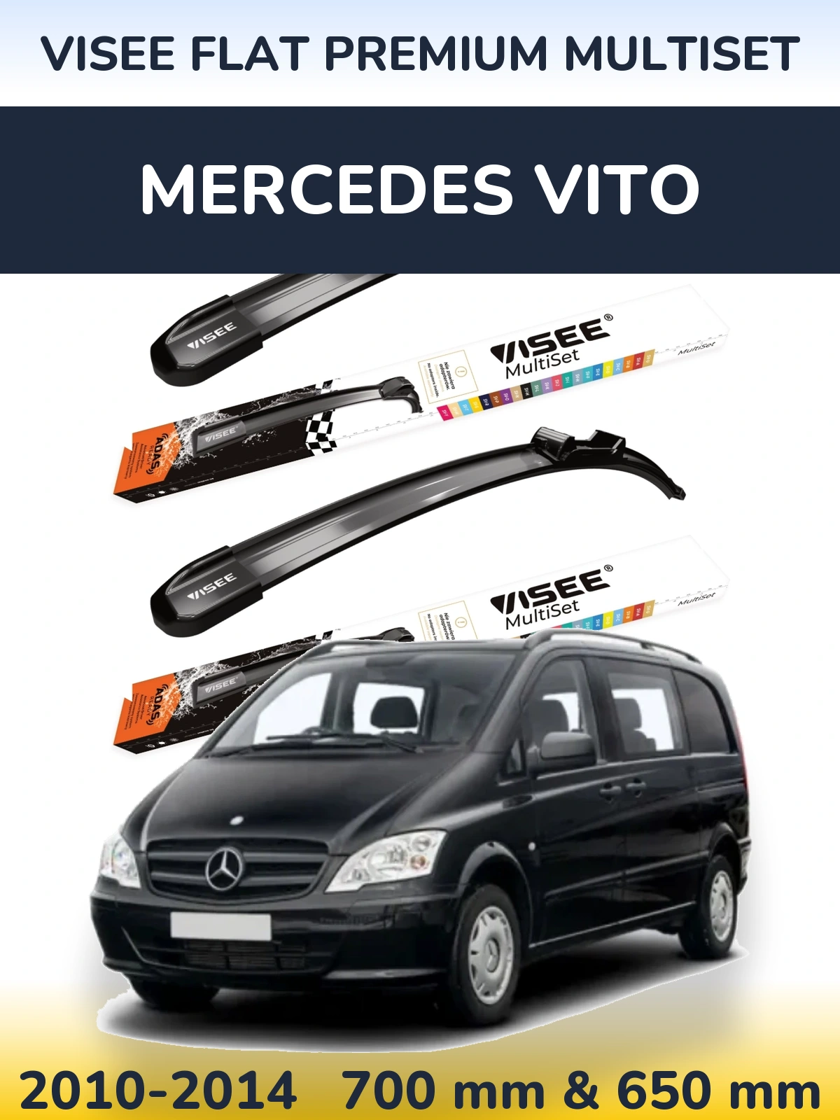 Komplet przednich wycieraczek VISEE FLAT PREMIUM MultiSet 700 & 650 mm do Mercedes Vito 2010-2014