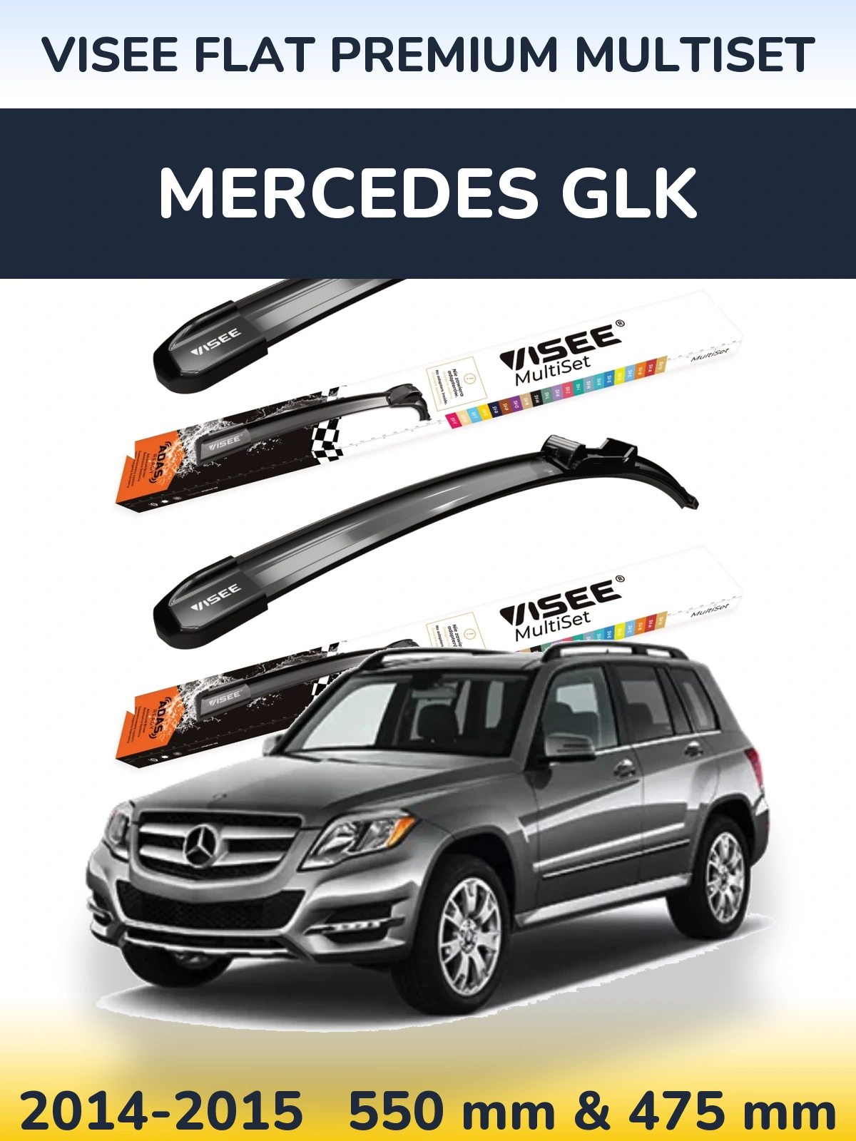 Komplet przednich wycieraczek VISEE FLAT PREMIUM MultiSet 550 & 475 mm do Mercedes GLK 2014-2015