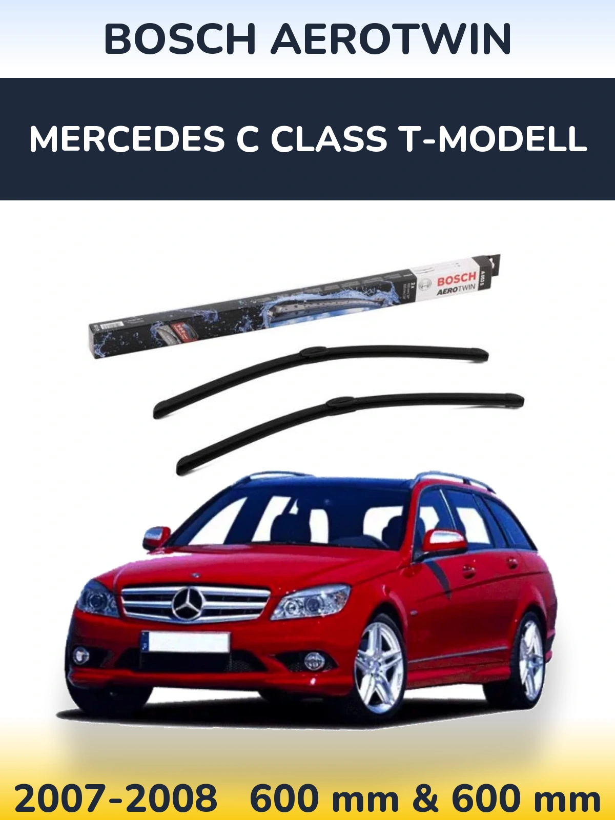 Комплект передних дворников BOSCH AeroTwin 600 & 600 мм для Mercedes C Class T-Модельl 2007-2008