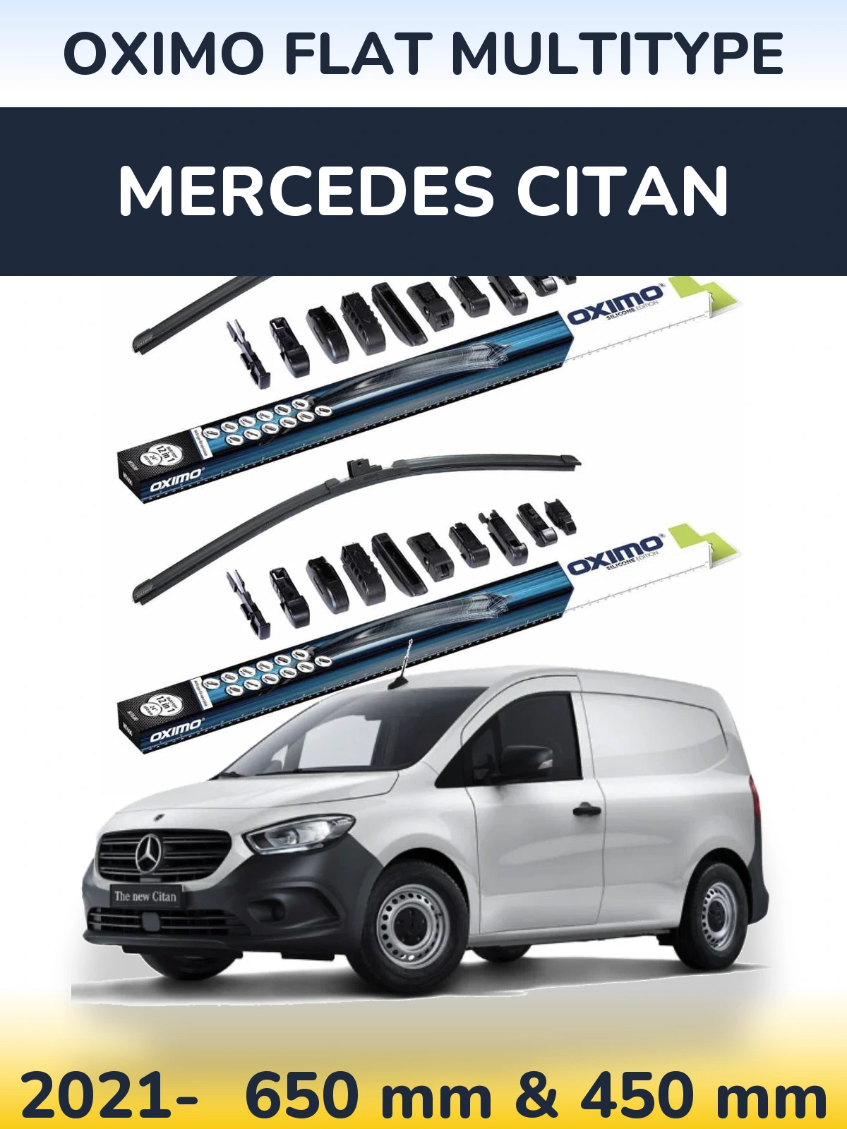 Komplet przednich wycieraczek Oximo Flat MultiType 650 & 450 mm do Mercedes Citan 2021-2026