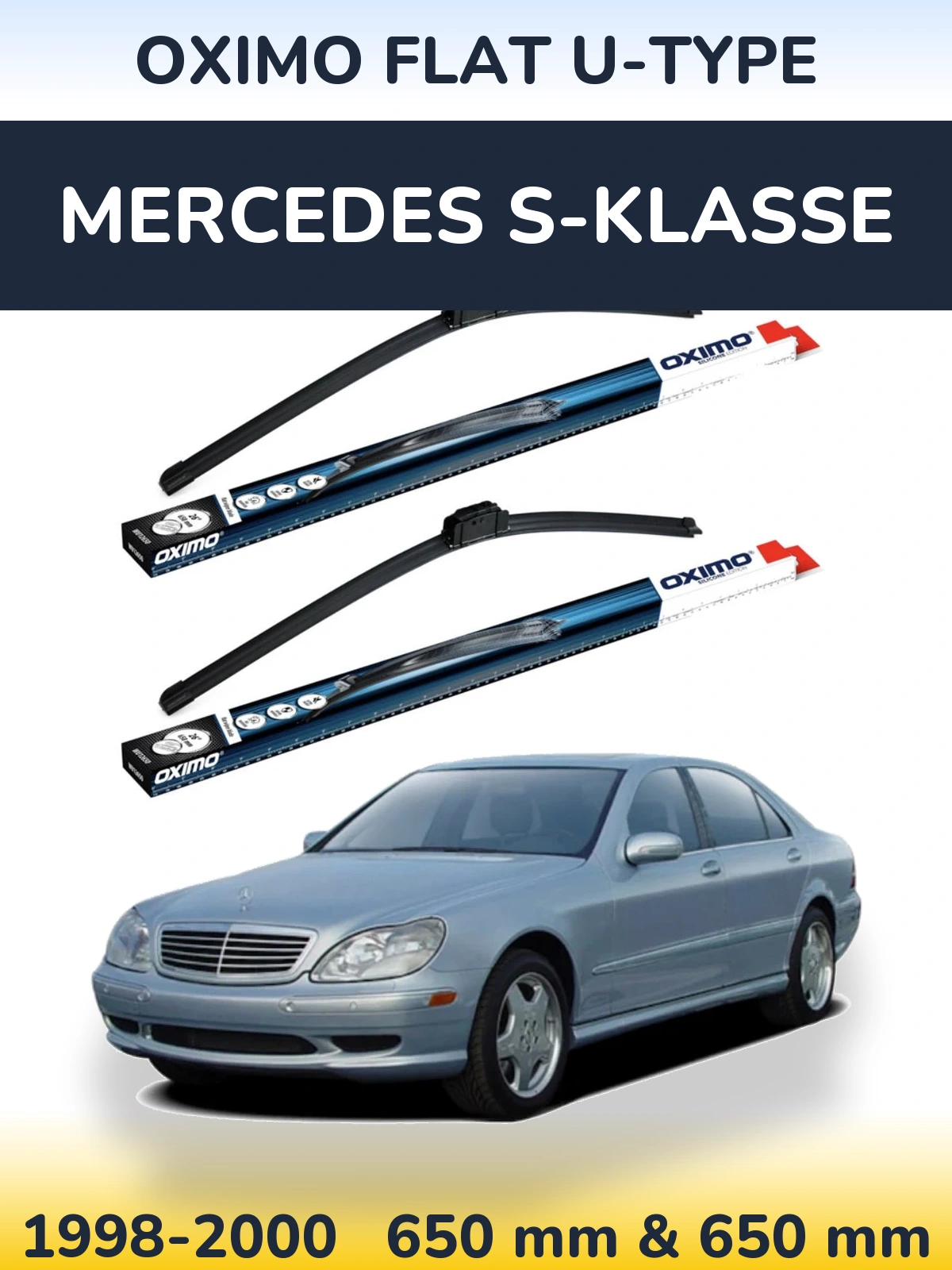 Комплект передних дворников Oximo Flat U-type 650 & 650 мм для Mercedes S-Klasse 1998-2000