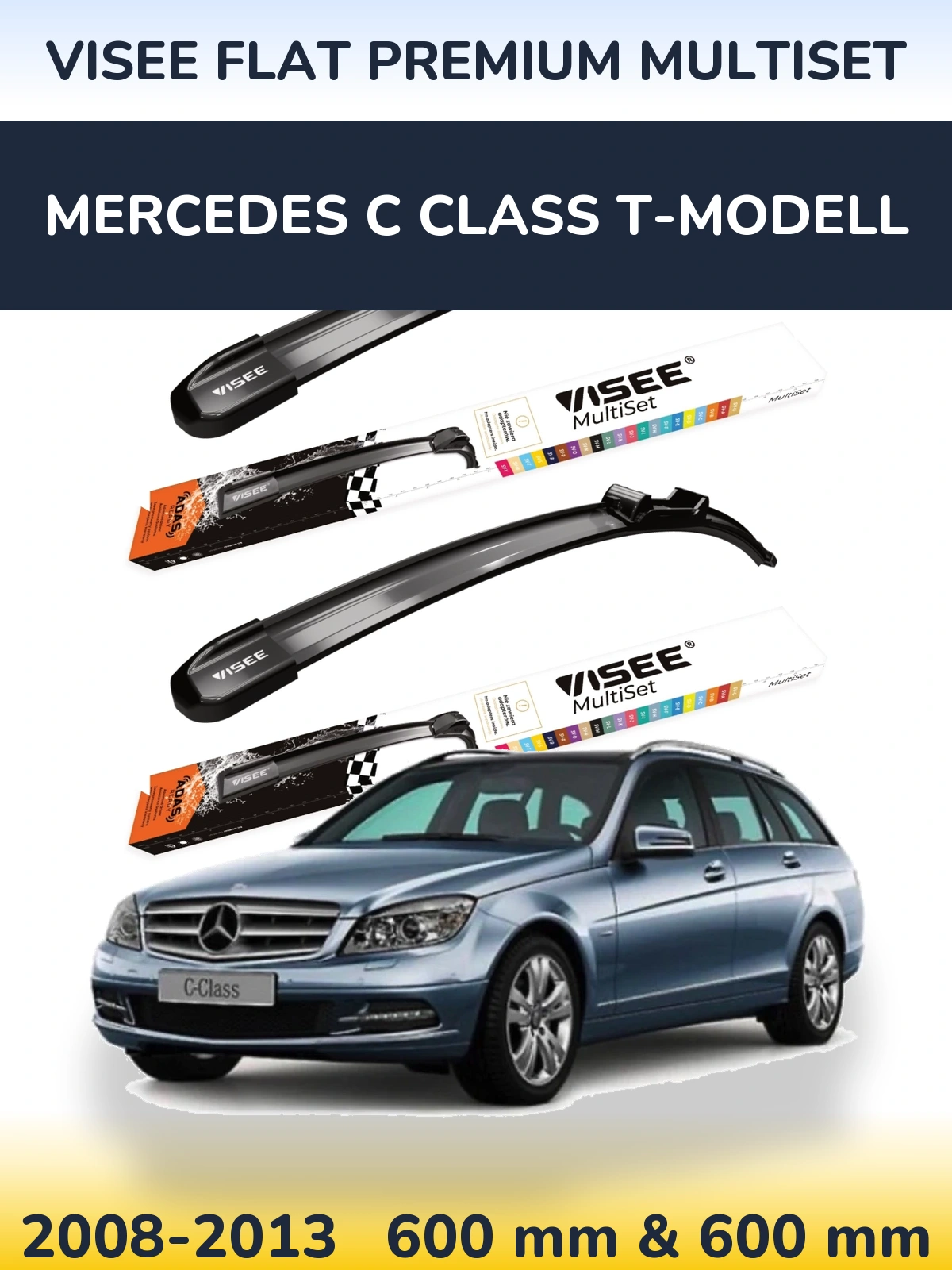Front wiper blade set VISEE FLAT PREMIUM MultiSet 600 & 600 mm for Mercedes C Class T-Modell 2008-2013