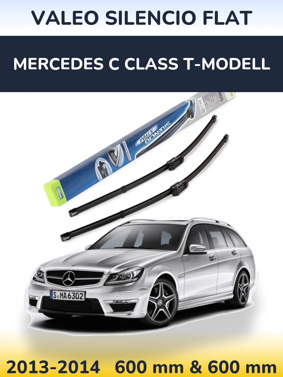 Front wiper blade set Valeo Silencio Flat 600 & 600 mm for Mercedes C Class T-Modell 2013-2014