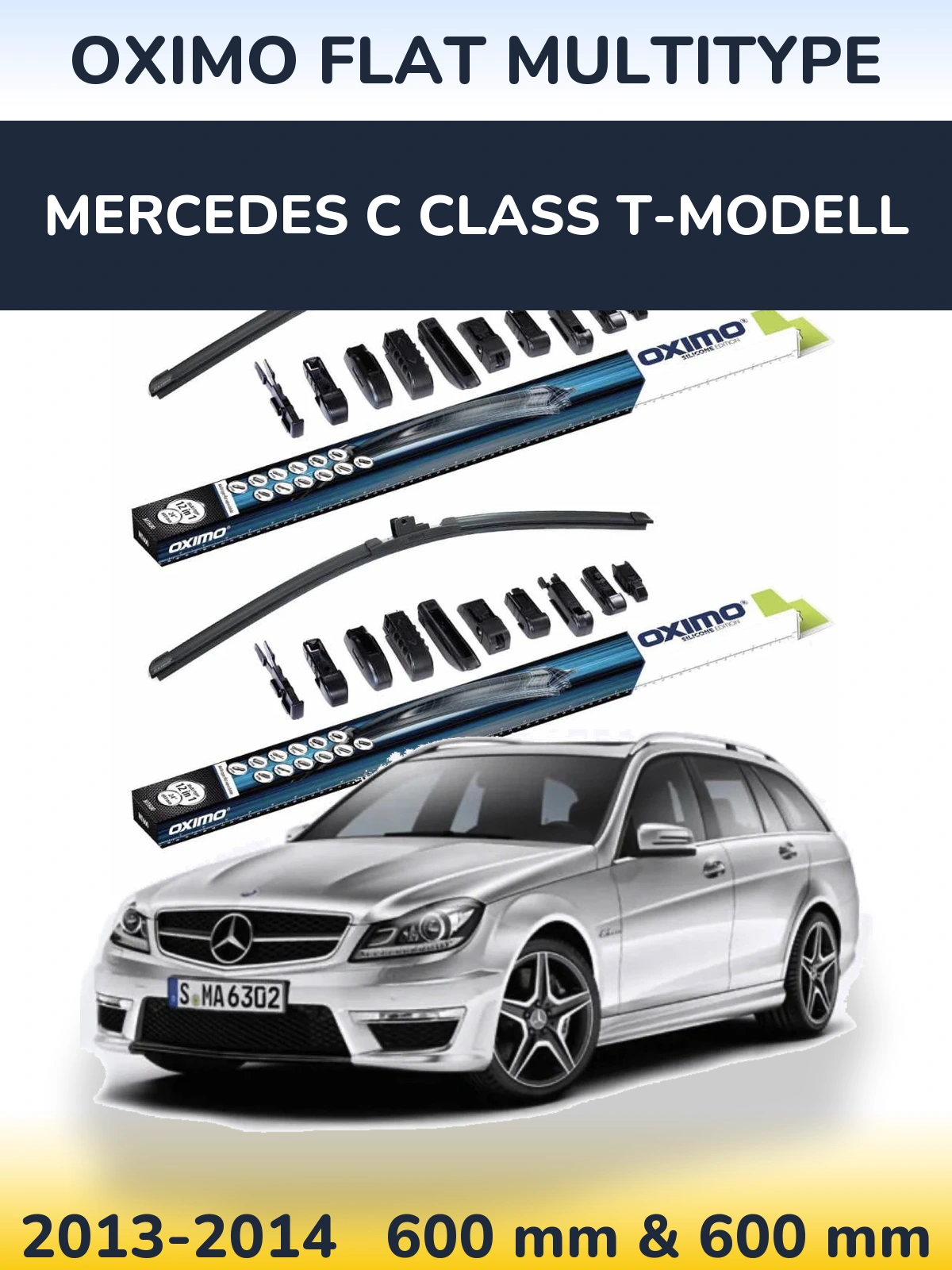 Комплект передних дворников Oximo Flat MultiТипe 600 & 600 мм для Mercedes C Class T-Модельl 2013-2014