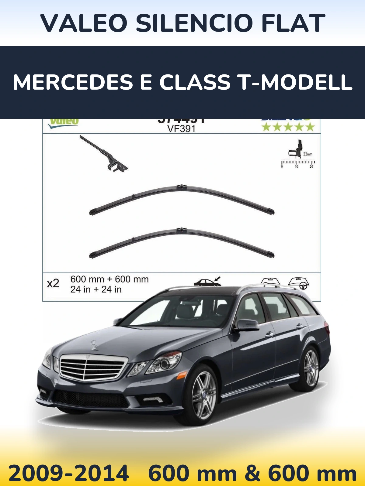 Komplet przednich wycieraczek Valeo Silencio Flat 600 & 600 mm do Mercedes Klasa E T-Modell 2009-2014