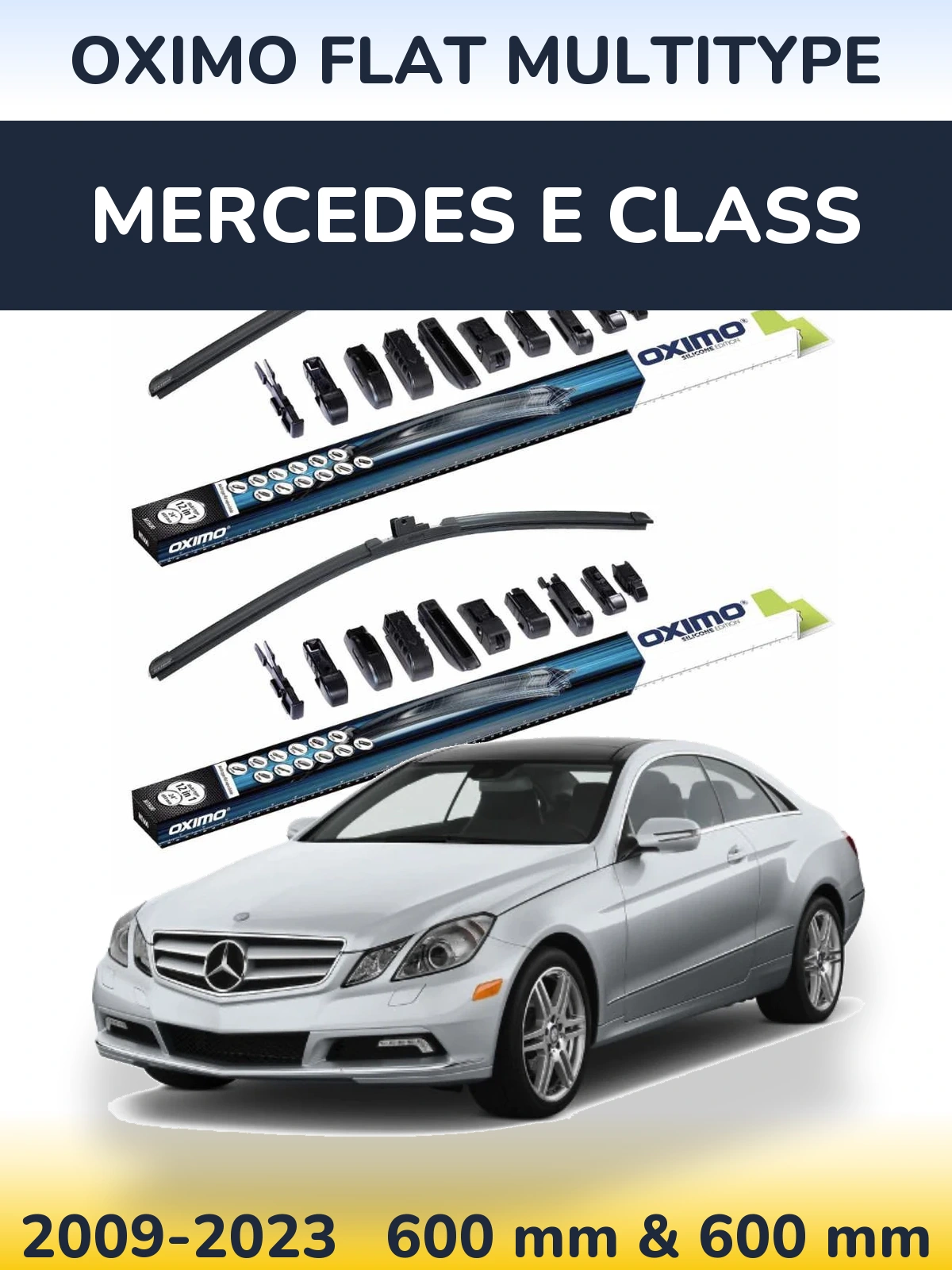 Front wiper blade set Oximo Flat MultiTypee 600 & 600 mm for Mercedes E Class 2009-2023