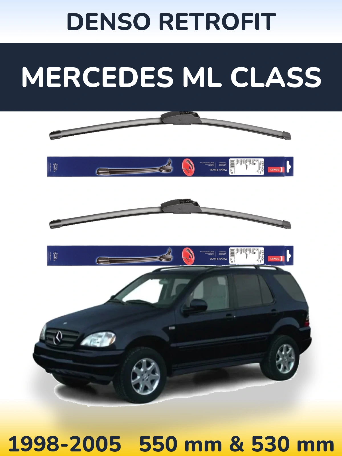Front wiper blade set Denso Retrofit 550 & 530 mm for Mercedes ML Class 1998-2005