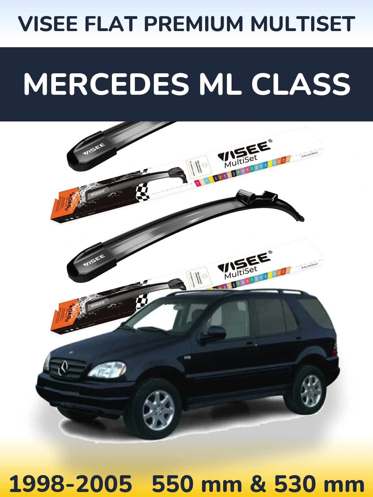 Front wiper blade set VISEE FLAT PREMIUM MultiSet 550 & 530 mm for Mercedes ML Class 1998-2005