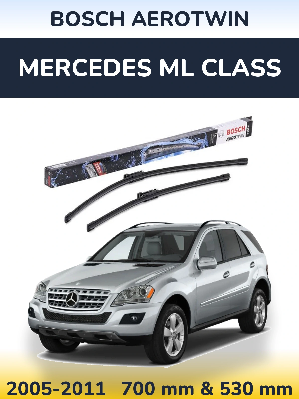 Комплект передних дворников BOSCH AeroTwin 700 & 530 мм для Mercedes ML Class 2005-2011