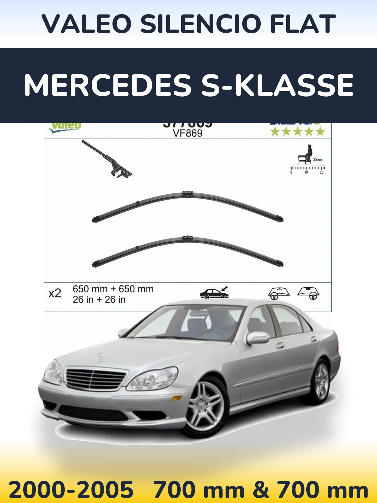 Komplet przednich wycieraczek Valeo Silencio Flat 680 & 680 mm do Mercedes S-Klasse 2000-2005