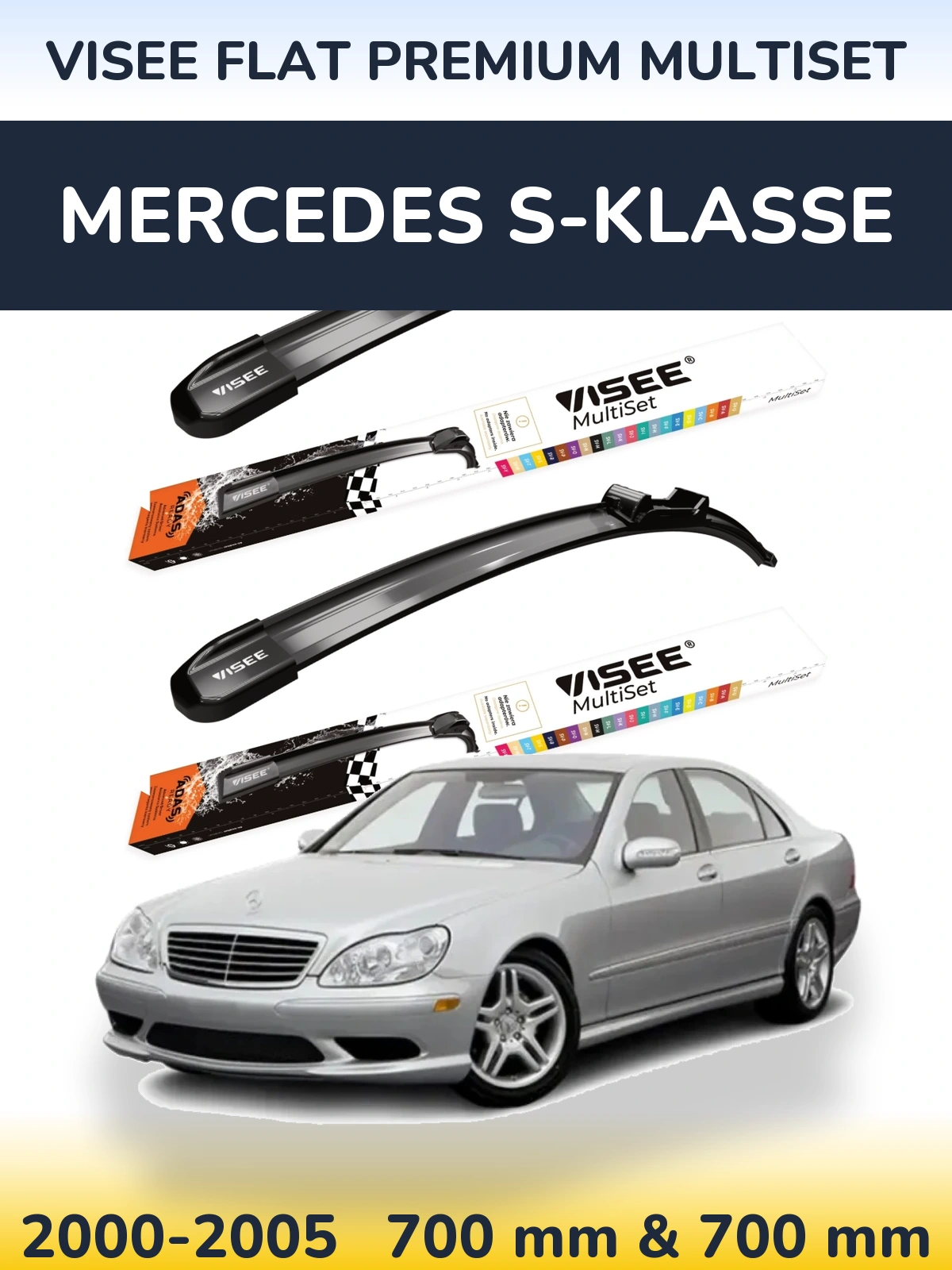 Комплект передних дворников VISEE FLAT PREMIUM MultiSet 700 & 700 мм для Mercedes S-Klasse 2000-2005