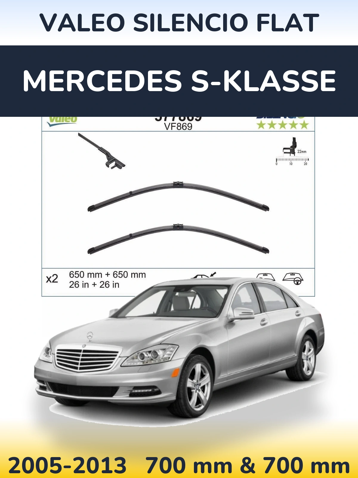 Komplet przednich wycieraczek Valeo Silencio Flat 680 & 680 mm do Mercedes S-Klasse 2005-2013