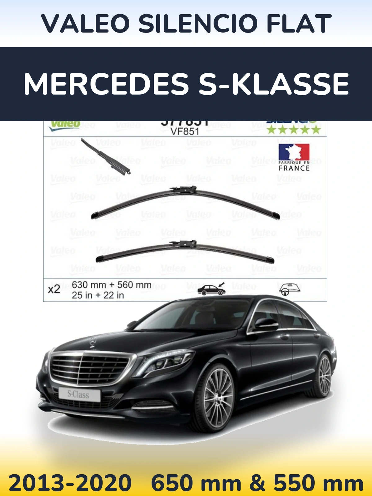 Комплект передних дворников Valeo Silencio Flat 630 & 560 мм для Mercedes S-Klasse 2013-2020