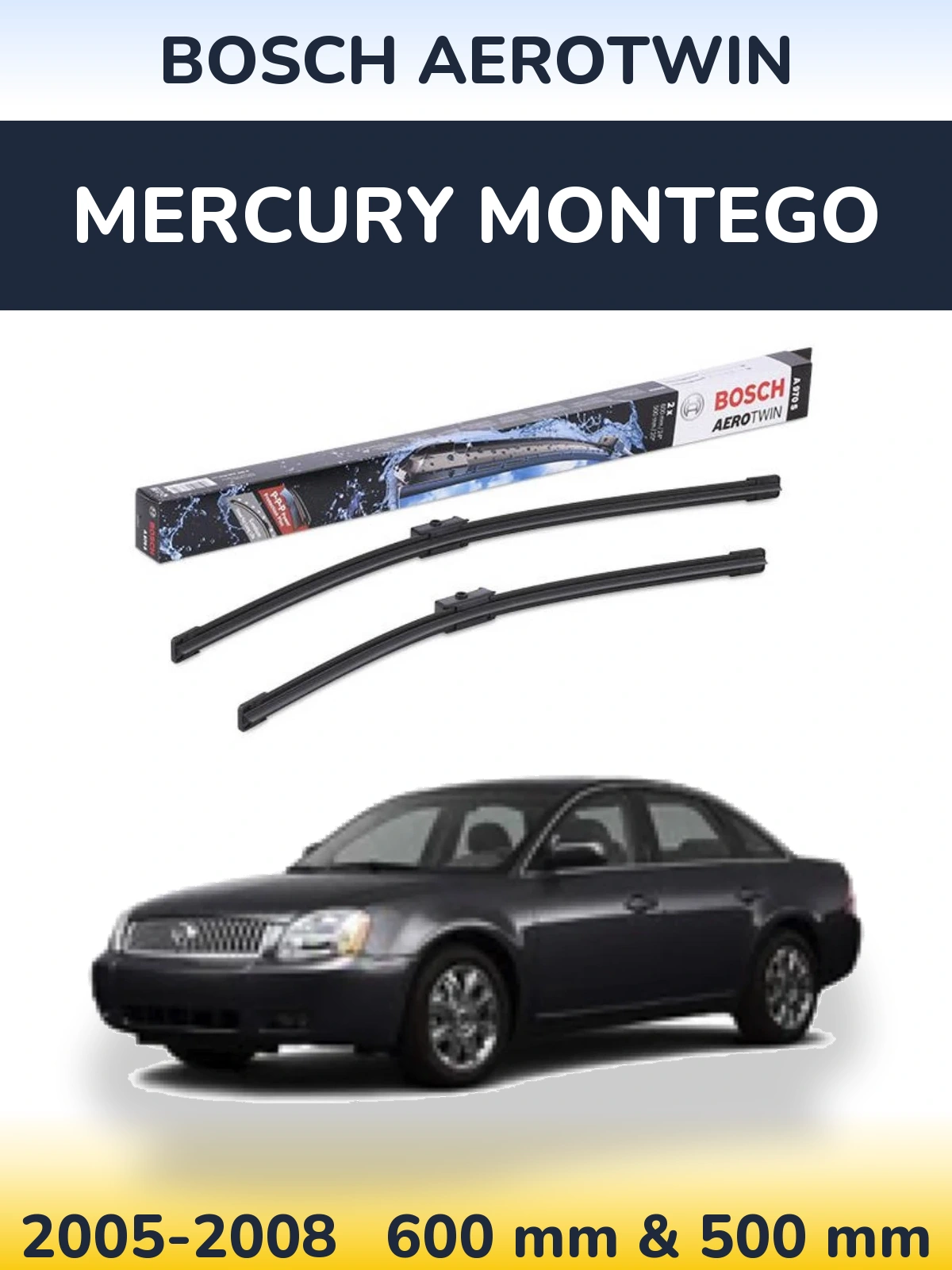 Komplet przednich wycieraczek BOSCH AeroTwin 600 & 500 mm do Mercury Montego 2005-2008