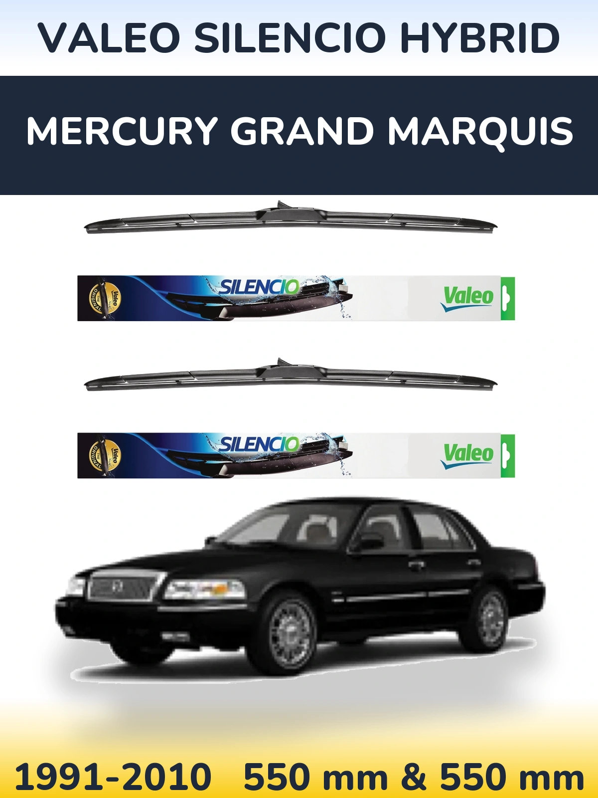 Комплект передних дворников Valeo Silencio Hybrid 550 & 550 мм для Mercury Grand Marquis 1991-2010