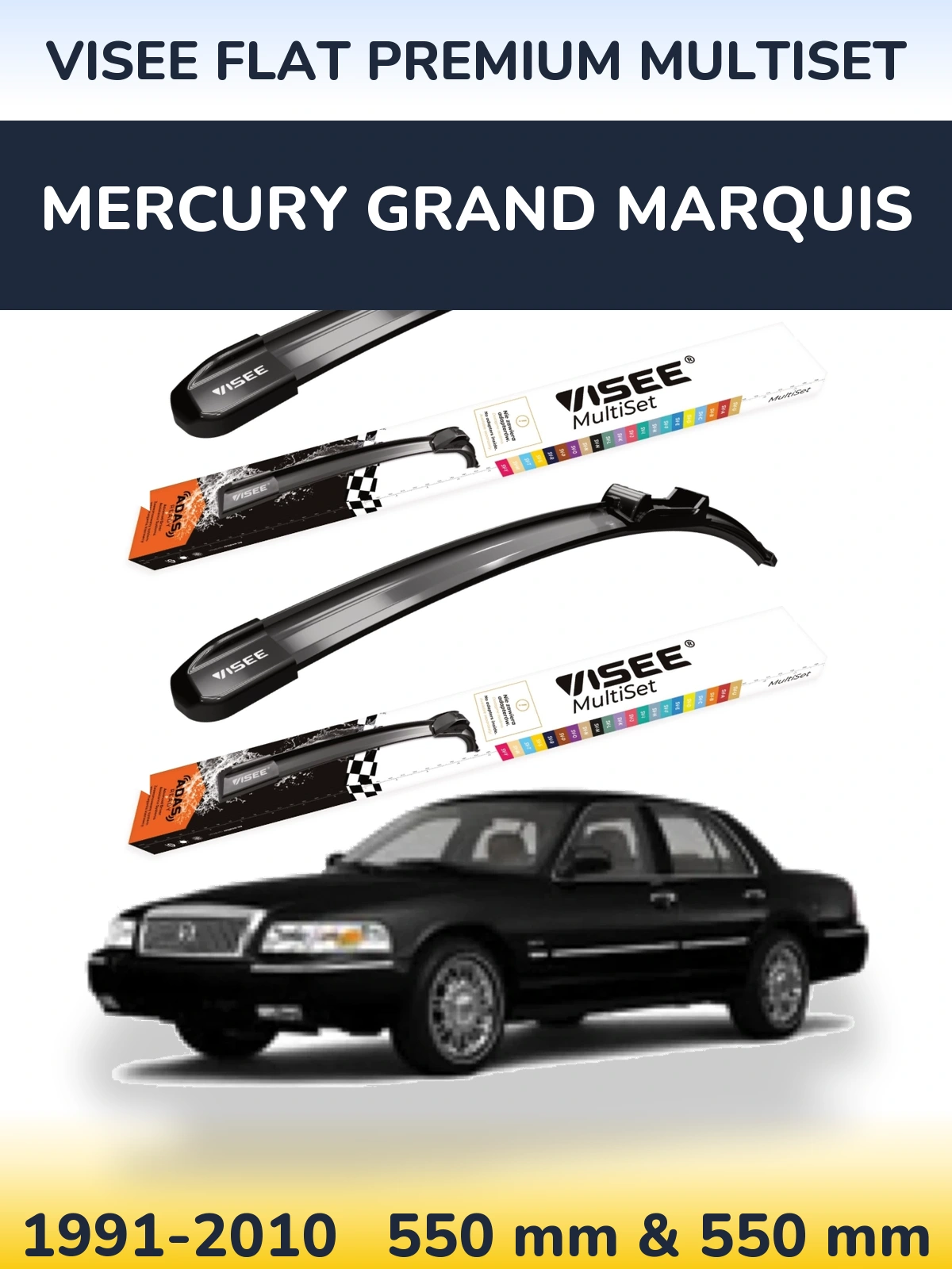 Komplet przednich wycieraczek VISEE FLAT PREMIUM MultiSet 550 & 550 mm do Mercury Grand Marquis 1991-2010