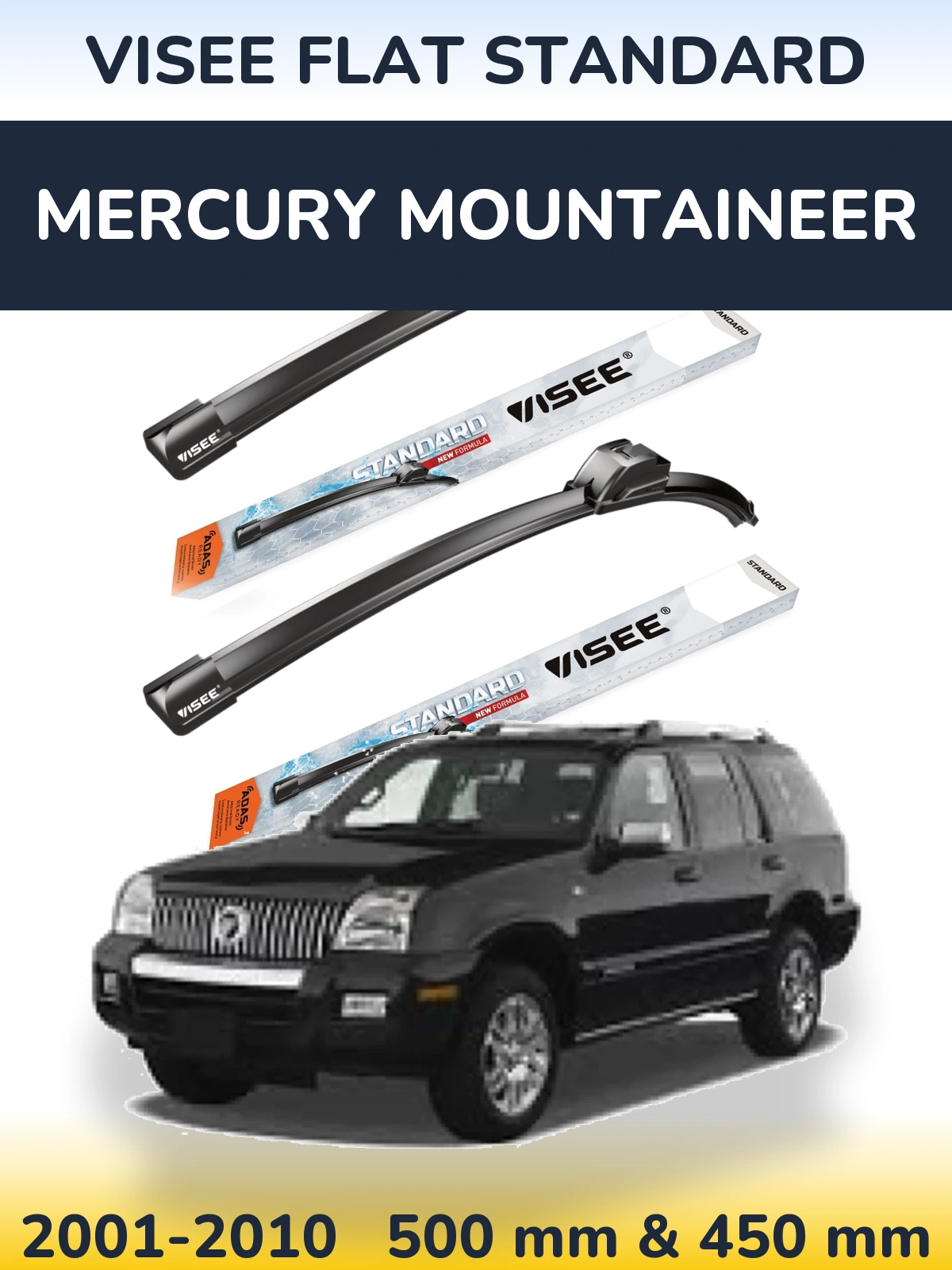 Комплект передних дворников VISEE FLAT STANDARD 500 & 450 мм для Mercury Mountaineer 2001-2010