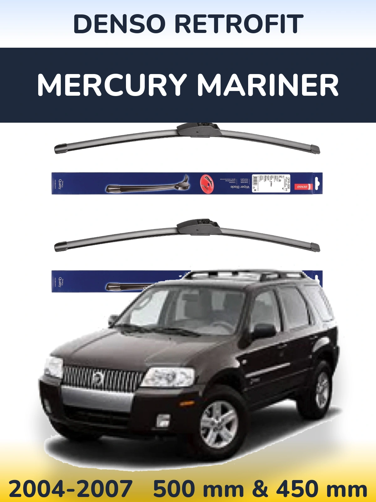 Front wiper blade set Denso Retrofit 500 & 450 mm for Mercury Mariner 2004-2007