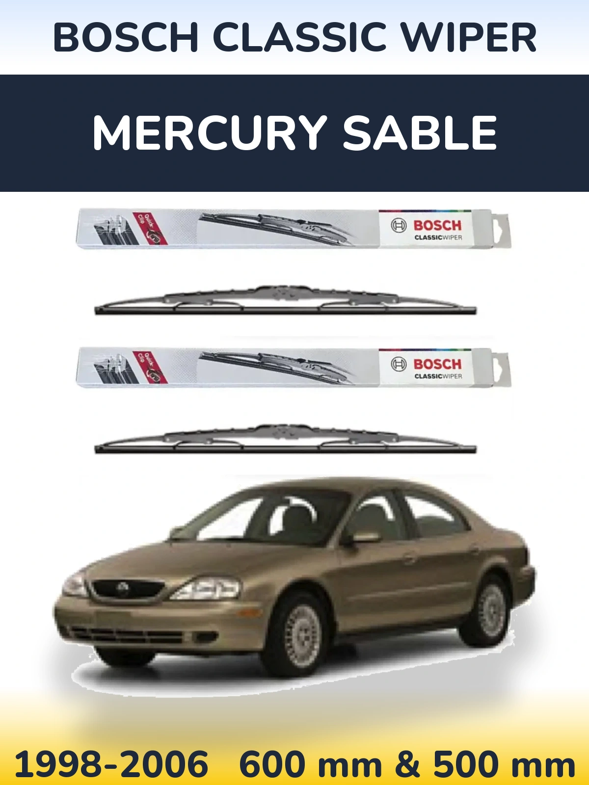 Комплект передніх щіток BOSCH Classic Wiper 600 & 500 мм для Mercury Sable 1998-2006